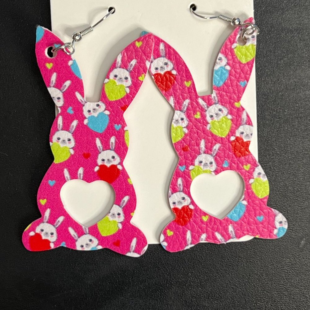 Handcrafted Bunny with Heart Tail Cut Out and Sterling Silver Hooks